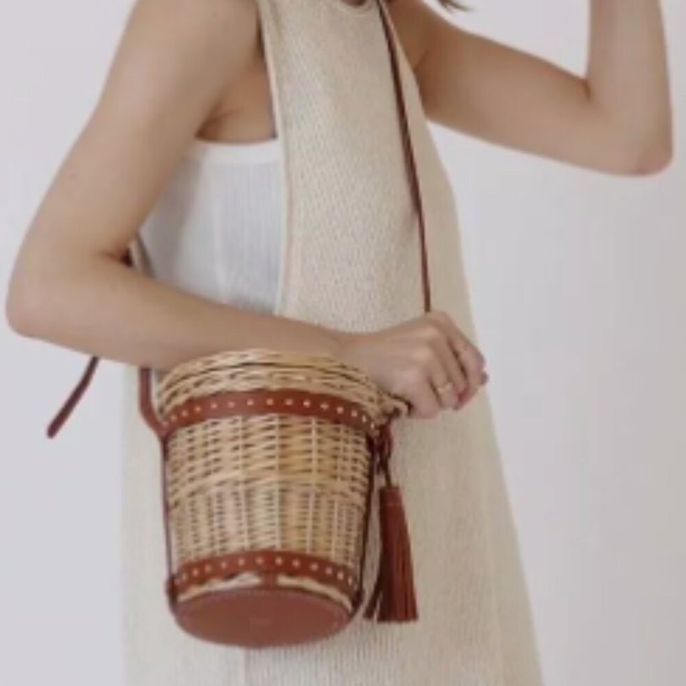 Celine Classic Pannier Bucket Diagonal Shoulder Bag, Raffia beige - Picture 7 of 8